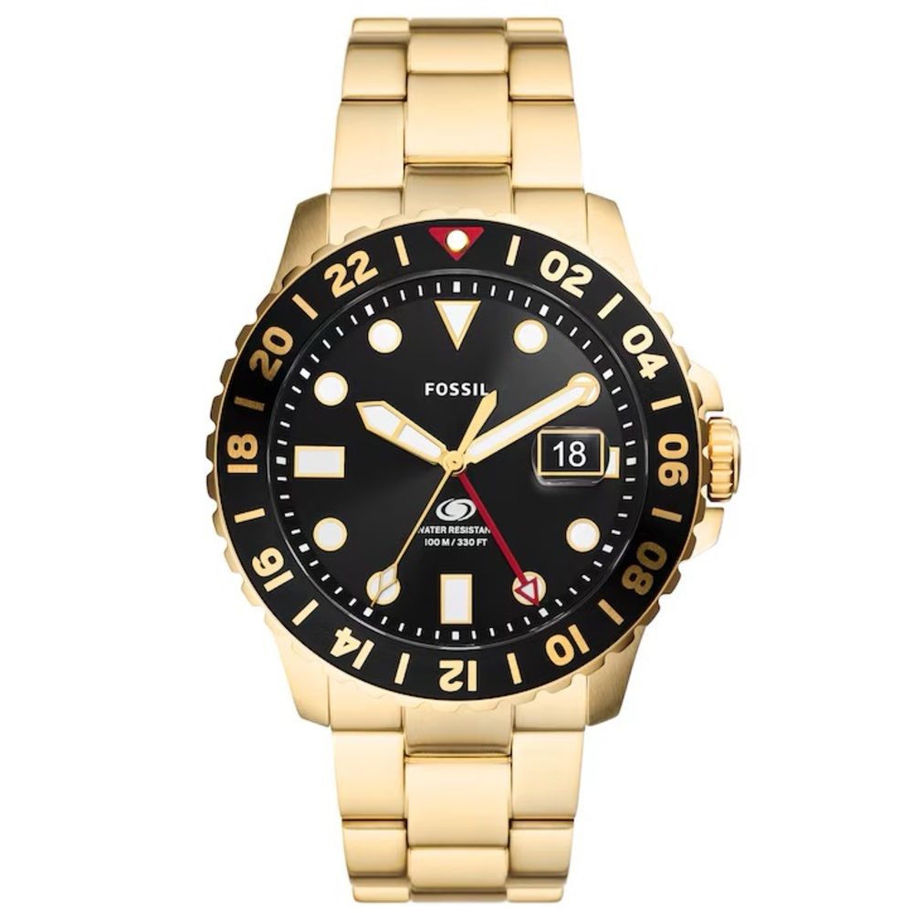 BRAND NEW Men's Fossil Special Edition GMT Gold-Tone Watch w/ Black Sunray Dial